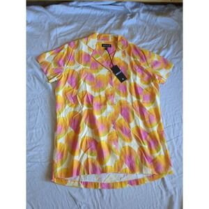NWT Mixed Nasrin Mango Linen Blend Button Up Top Sz Medium Oversized